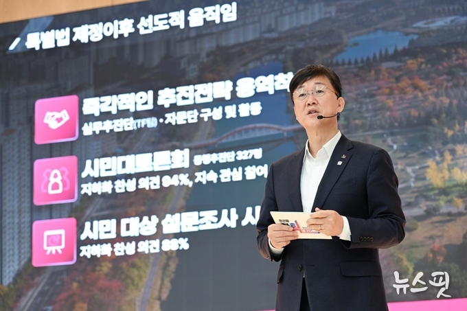 이민근 안산시장이 17일 안산시청 대회의실에서 ‘안산선 지하화 우선 추진 사업’ 선정 이후 첫 언론인 초청 간담회를 갖고 있다. (안산시 제공)