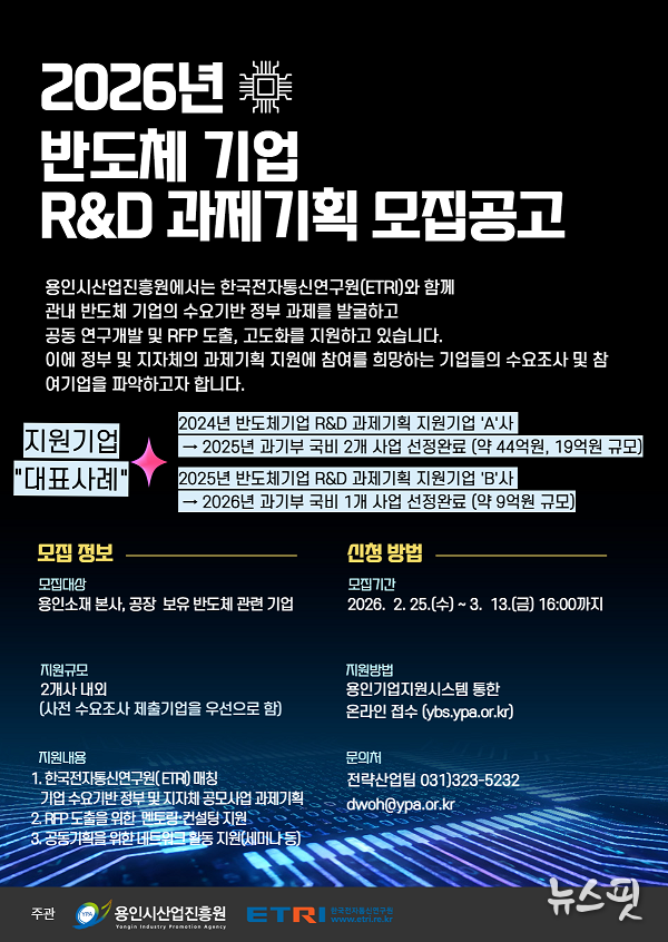 2026년 반도체기업 R&D 과제기획 지원 모집공고 포스터.(용인시산업진흥원 제공)