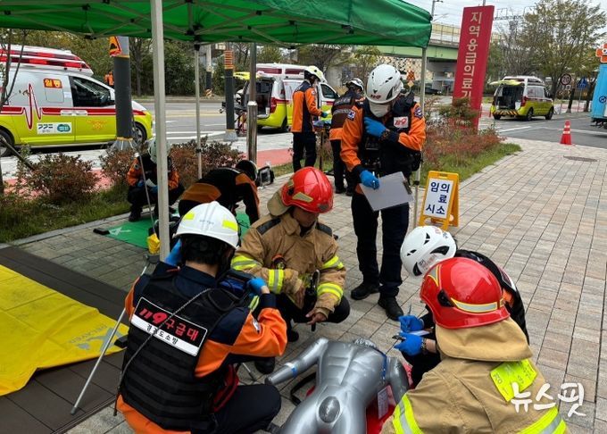 파주소방서,‘현장에서 더 빠르게 더 정확하게’임시의료소 설치 훈련
