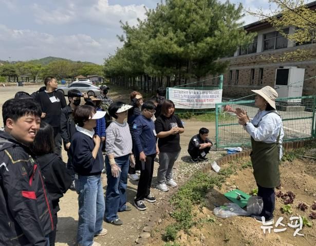 관내 복지시설 이용자들이 치유농업 활동에 참여하고 있다
