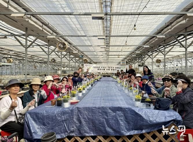 수지구는 15일 홀로어르신 대상 반려식물 나눔 행사를 열었다
