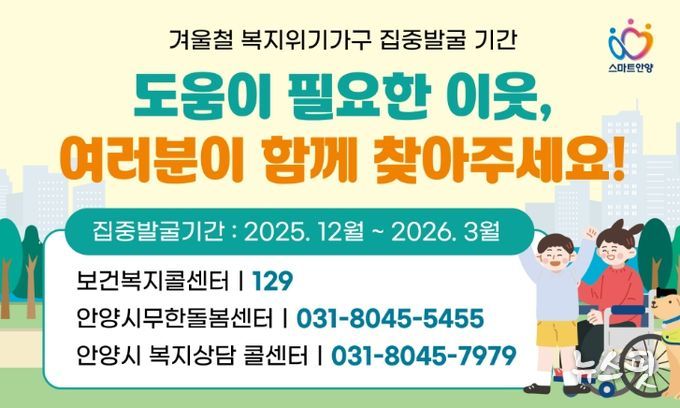 안양시, 오는 3월까지 겨울철 복지위기가구 집중 발굴·지원 총력