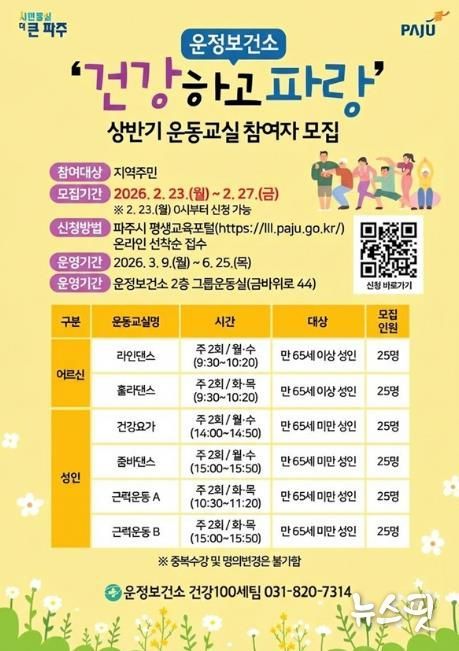 파주시 운정보건소, 상반기 건강운동교실 참여자 모집