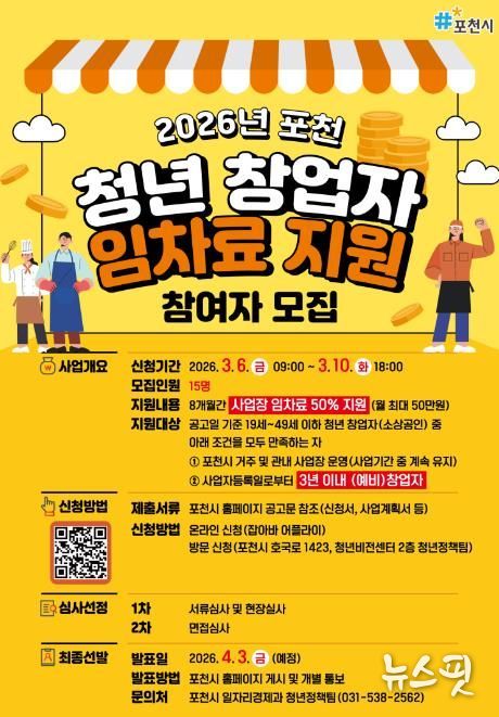 포천시, 2026년 청년 창업자 임차료 지원사업 참여자 내달 10일까지 모집