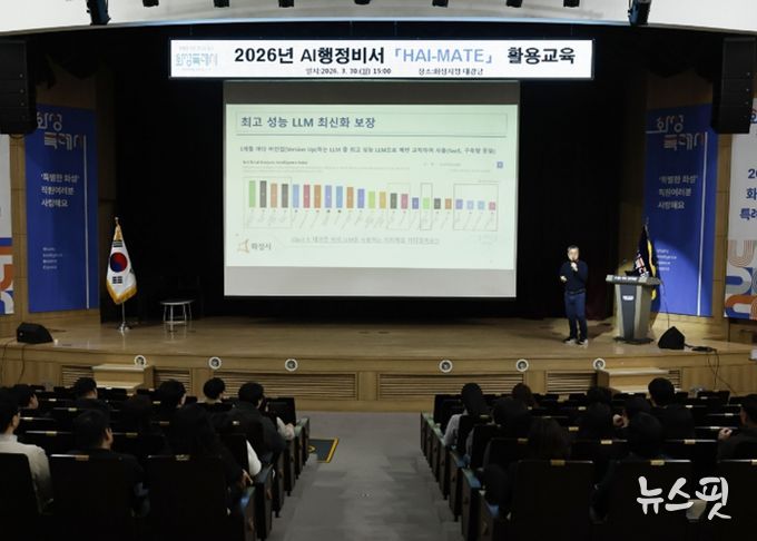 화성특례시 직원들이 ‘HAI-MATE’ 활용 교육에 참석해 생성형 AI 행정업무 활용 방법을 배우고 있다