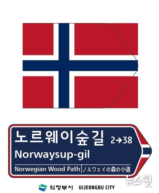 노르웨이 국기 문양이 디자인 요소로 반영한 주소정보시설 도로명판